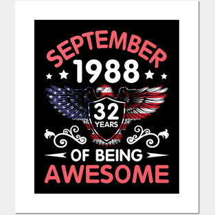 USA Eagle Was Born September 1988 Birthday 32 Years Of Being Awesome Posters and Art